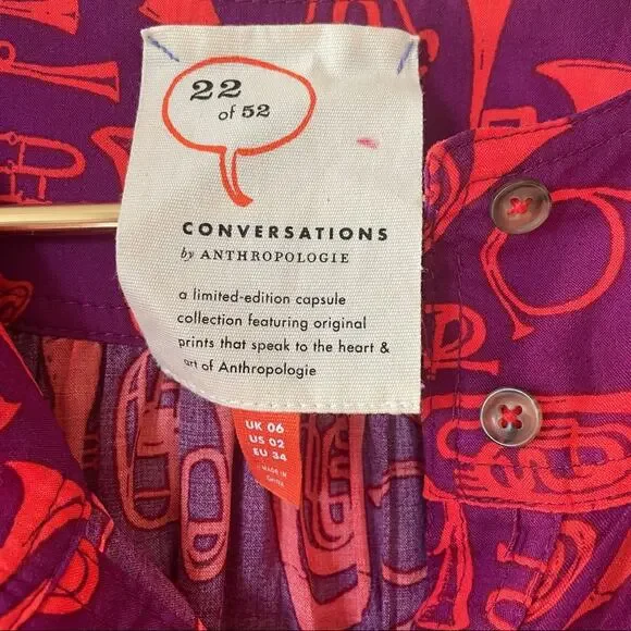 Anthropologie Toot Your Horn 22 of 52 Conversations Instrumet Shirt Blouse 2 XS - Picture 6 of 9